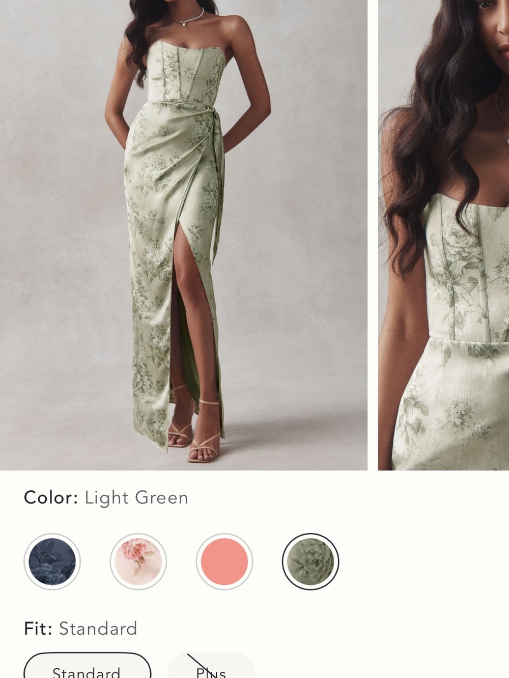 V. Chapman Floral Satin A-Line Skirt in Sage Green